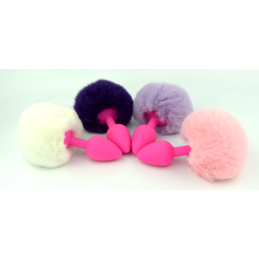 Silicone Anal Plug with Ball Fur Tail Silica Anus Spreader Enlarger Silica Gel